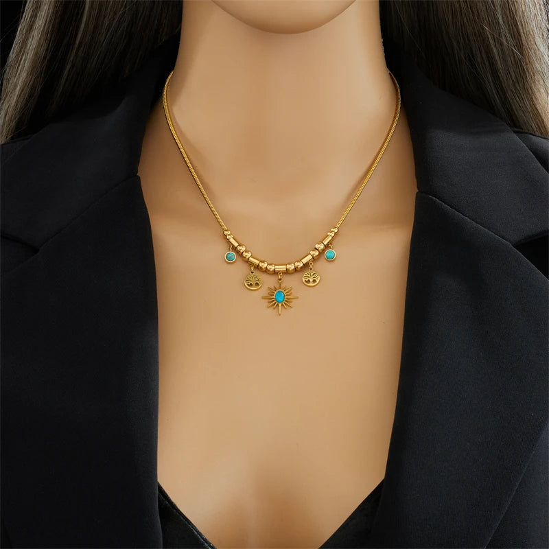 Collar árbol de vida con piedra azul